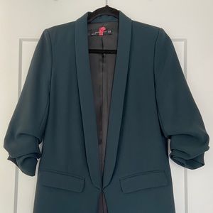 Green Zara Blazer with Ruched Sleeves